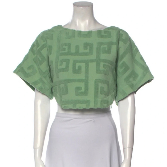 Lucy Folk Meandros Boxy Tee Agave Green Terry S Cropped - Picture 2 of 10